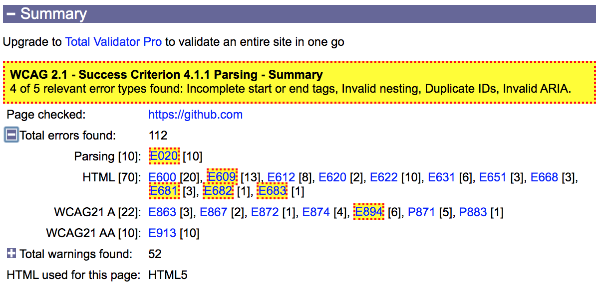 Filtered TotalValidator results